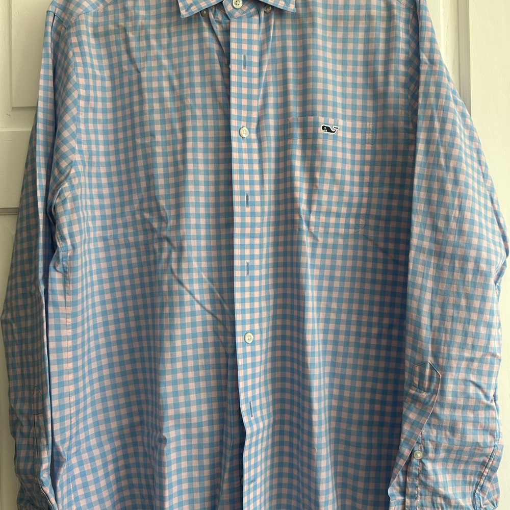 Vineyard Vines Men's Blue/Pink Checkered Shirt